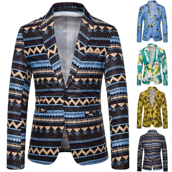 Mens Floral Blazer Paisley Suit Jacket Notched Lapel Tuxedo Men's Sport Coat for Casual Party Prom Black L