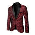 thumbnail image 1 of Mens Floral Jacquard Dress Suit Jacket 1 Button Print Tux Blazer Sport Coat-Burgundy, 1 of 6
