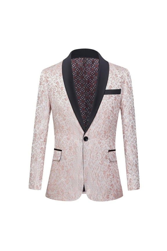 Mens Floral Jacquard Dress Suit Jacket 1 Button Print Tux Blazer Sport Coat-Pink