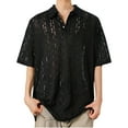 thumbnail image 1 of Mens Floral Lace Shirt See Through Casual Button Down Shirts, 1 of 4