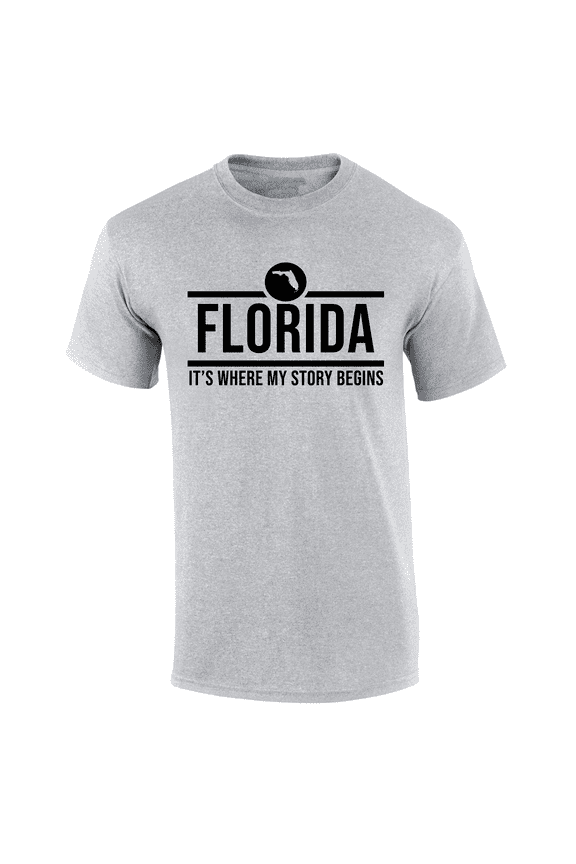Mens Florida Tshirt Florida It's Where My Story Begins Short Sleeve T-shirt-Sports Grey-5xl