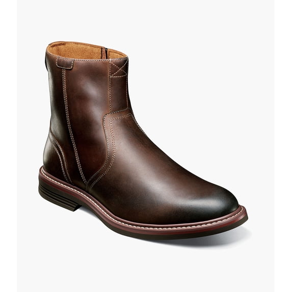 Florsheim Norwalk Plain Toe Men's Side Zip Boot, Brown Crazy Horse, 12 W