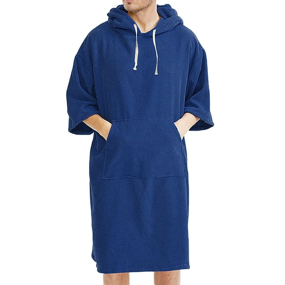 Mens Fluffy Robe Long Plush Hoodies Sweater Non Cardigan Wool Bathrobe Spa Robe Bathrobes Sleepwear Blue One Size