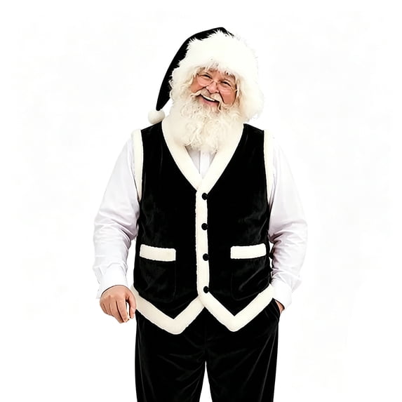 Mens Fluffy Xmas Santa Vest Flannel Sleeveless Warmy Vest Jackets Black XXL