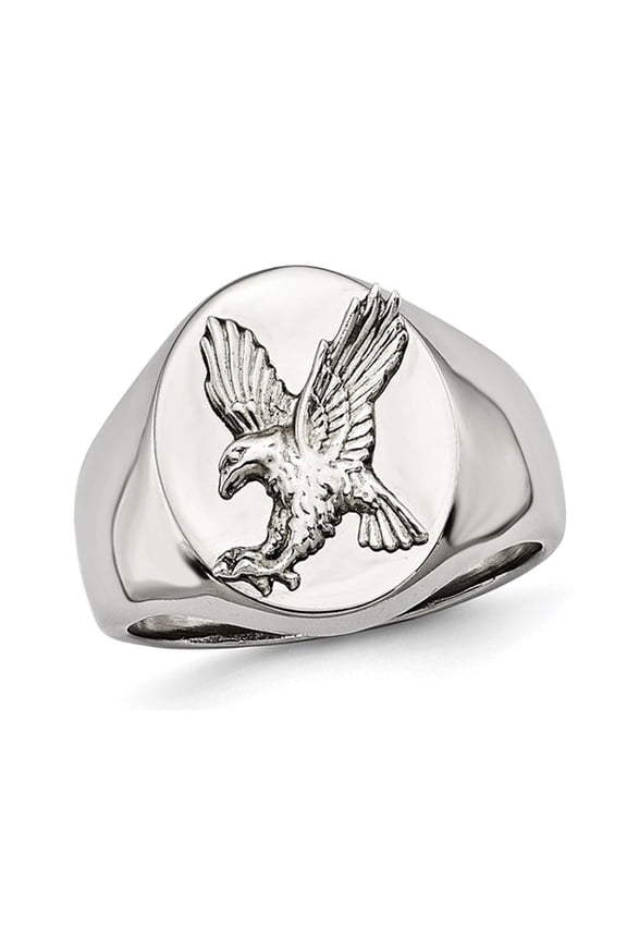 Gem & Harmony Mens Flying Eagle Stainless Steel and  Sterling Silver Ring for Men