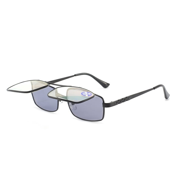 Mens Foldable Portable Flip Up Reading Glasses Fashion Travel Tinted Gray Sunglasses Rectangle Readers +2.50