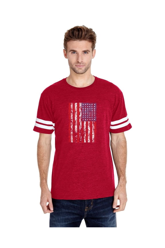 Mens Football Fine Jersey T-shirts - American Flag 4th of July