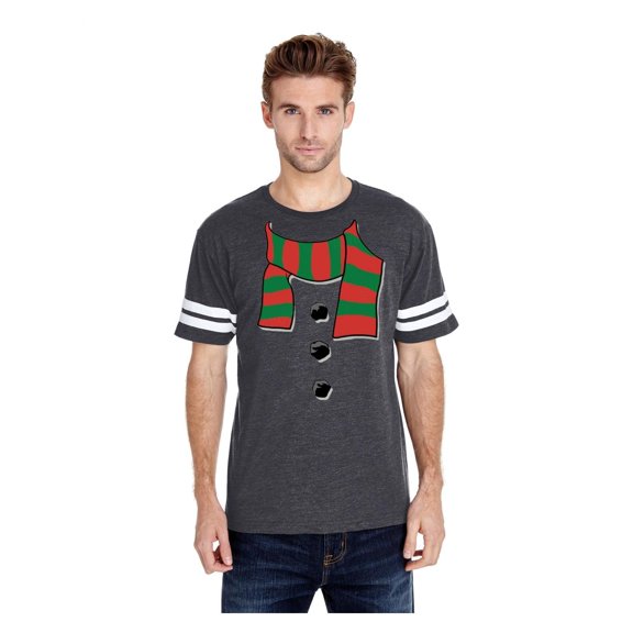 Mens Football Fine Jersey T-shirts - Christmas Snowman Scarf