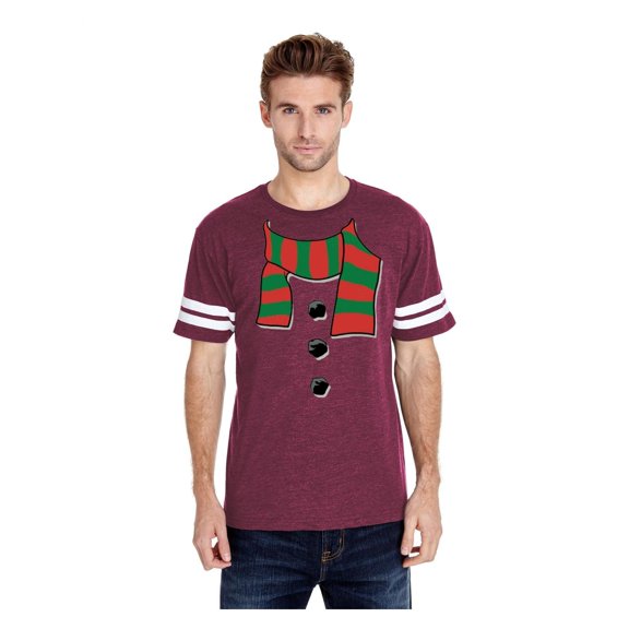 Mens Football Fine Jersey T-shirts - Christmas Snowman Scarf