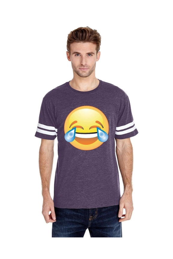 Mens Football Fine Jersey T-shirts - Emoji Laughing Tears