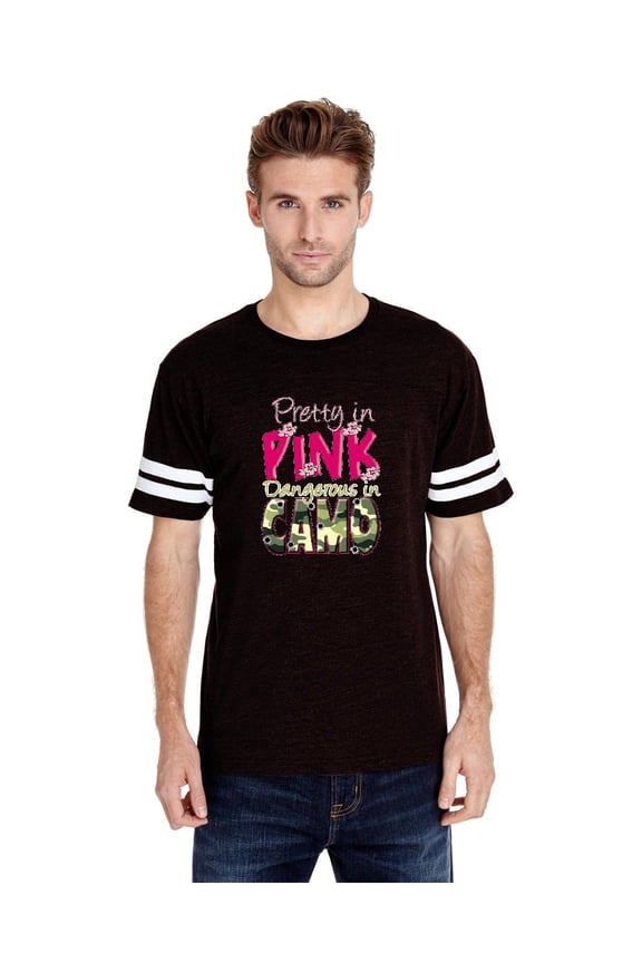 Mens Football Fine Jersey T-shirts - Pretty in Pink Dangerous in Camo