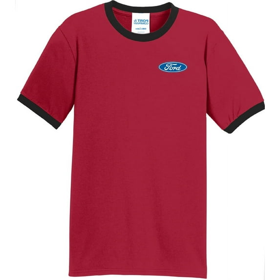 Mens Ford Classic Logo Emblem 100% Cotton Ringer Tee Shirt, 3XL Red/Black