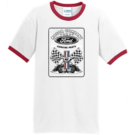 Mens Ford Flags Genuine Parts 100% Cotton Ringer Tee Shirt, 3XL White/Red