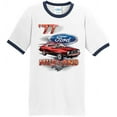 thumbnail image 1 of Mens Ford Mustang '77 1977 100% Cotton Ringer Tee Shirt, Medium White/Navy, 1 of 5