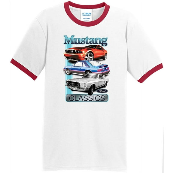Mens Ford Mustang Classics 100% Cotton Ringer Tee Shirt, 4XL White/Red