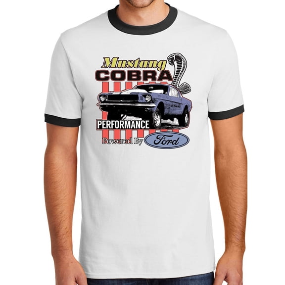 Mens Ford Mustang Cobra Performance 100% Cotton Ringer Tee Shirt, 4XL White/Black
