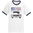 thumbnail image 1 of Mens Ford Mustang Country 1964 USA 100% Cotton Ringer Tee Shirt, XL White/Navy, 1 of 5