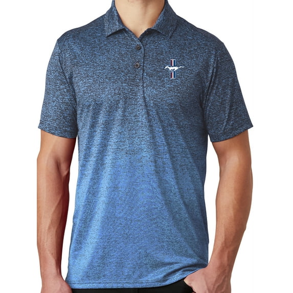 Mens Ford Mustang GT Crest Polo Shirt - Carolina Blue/True Navy, Medium