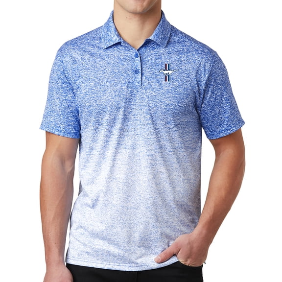 Mens Ford Mustang GT Crest Polo Shirt - White/True Royal, Large