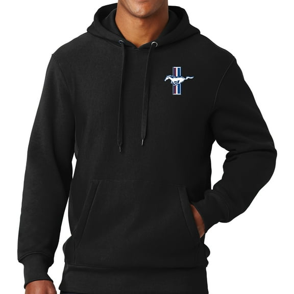 Mens Ford Mustang GT Legend Lives Crest (pocket print) Super Heavyweight Hoodie - Black, Extra Small