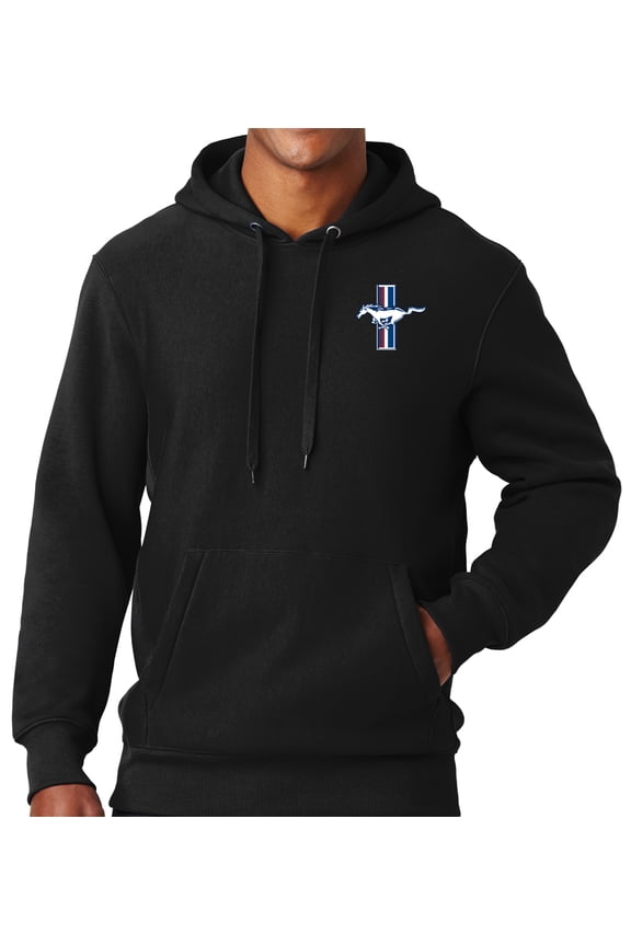 Mens Ford Mustang GT Legend Lives Crest (pocket print) Super Heavyweight Hoodie - Black, XL