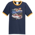 thumbnail image 1 of Mens Ford Mustang II Super Coupe 1977 100% Cotton Ringer Tee Shirt, 3XL Navy/Gold, 1 of 5
