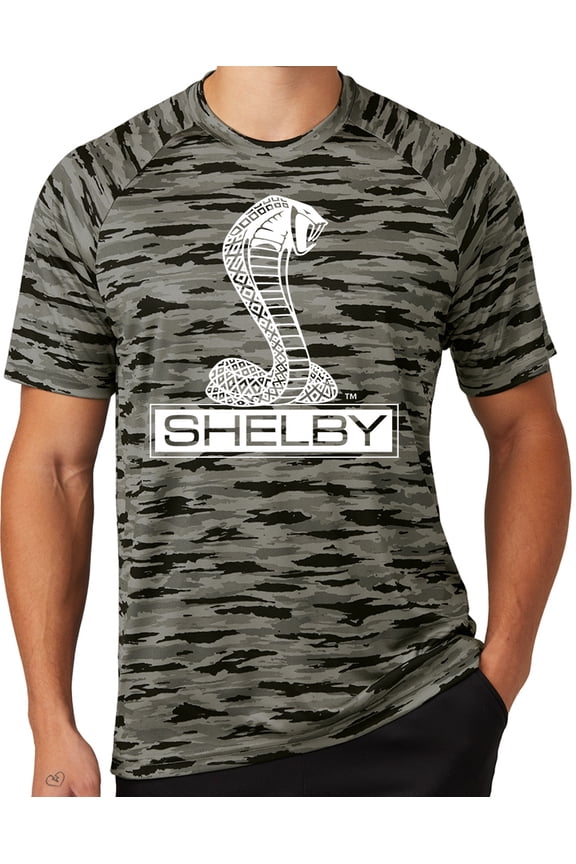 Mens Ford Mustang Shelby COBRA Moisture-Wicking Camo Tee Shirt, Medium Black