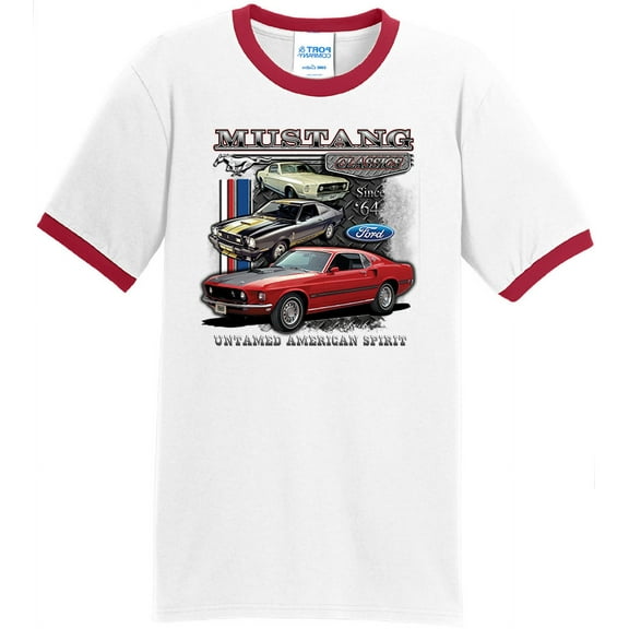 Mens Ford Mustang Untamed 100% Cotton Ringer Tee Shirt, XL White/Red