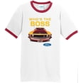 thumbnail image 1 of Mens Ford Mustang Who's The Boss 100% Cotton Ringer Tee Shirt, 3XL White/Red, 1 of 5