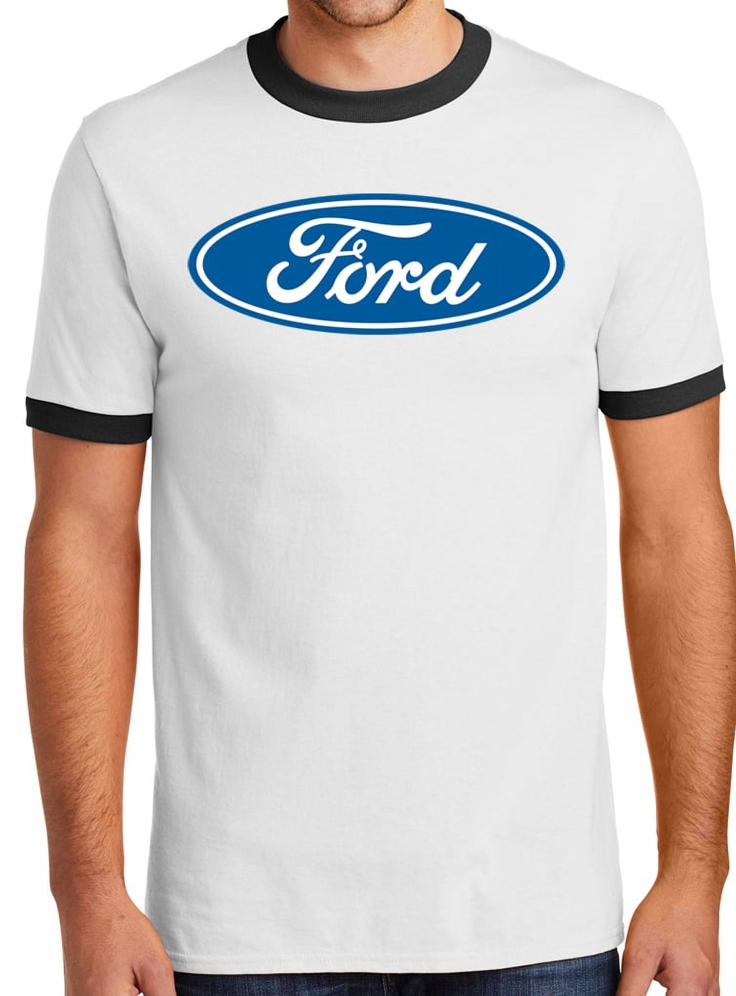 Mens Ford Oval Logo Emblem 100% Cotton Ringer Tee Shirt