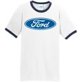 thumbnail image 1 of Mens Ford Oval Logo Emblem 100% Cotton Ringer Tee Shirt, Large White/Navy, 1 of 5