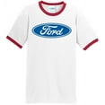 thumbnail image 1 of Mens Ford Oval Logo Emblem 100% Cotton Ringer Tee Shirt, XL White/Red, 1 of 5