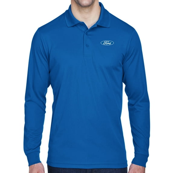 Mens Ford Oval Logo Long Sleeve Polo Shirt - Royal, Large