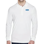 Mens Ford Oval Logo Long Sleeve Polo Shirt - White, Medium
