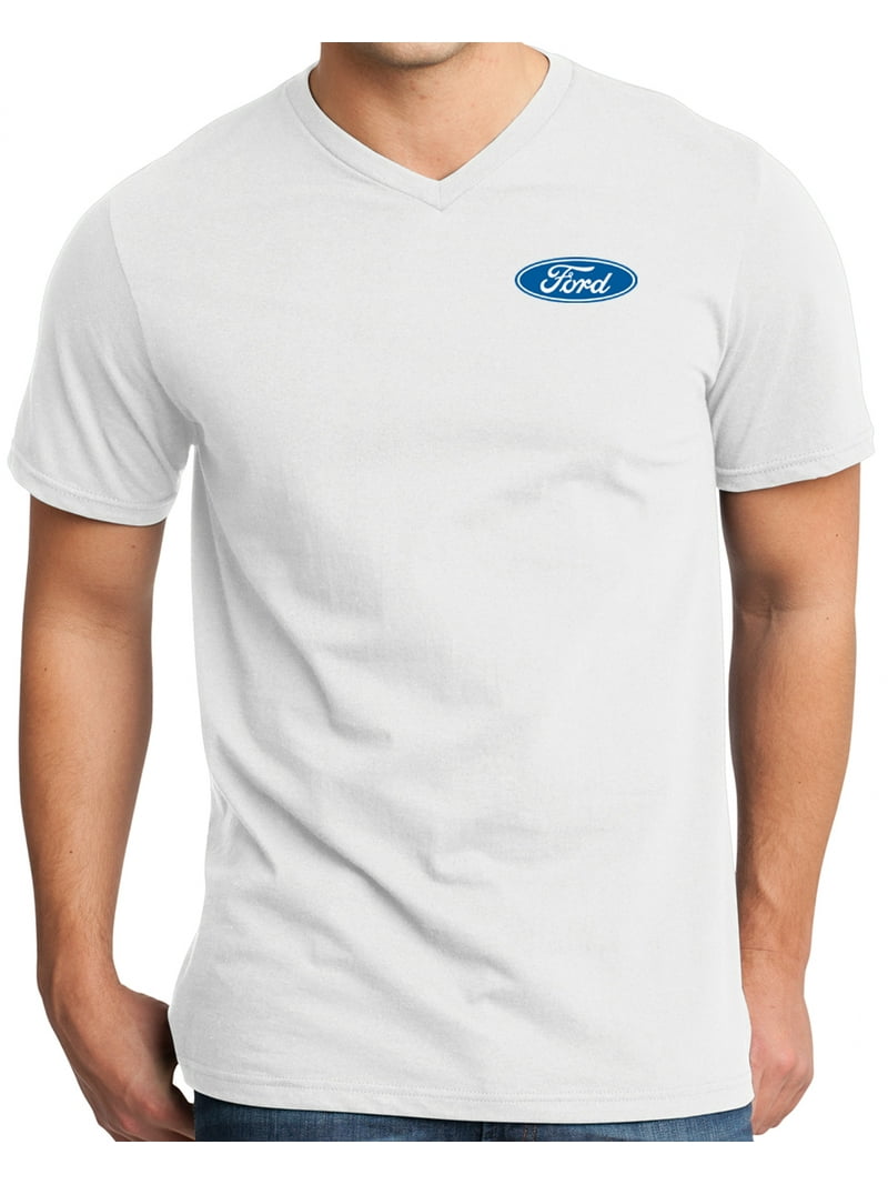 Mens Ford Oval Logo (pocket print) V-neck Tee Shirt - White, 3XL