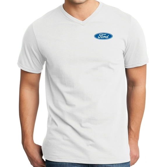 Mens Ford Oval Logo (pocket print) V-neck Tee Shirt - White, Extra Small