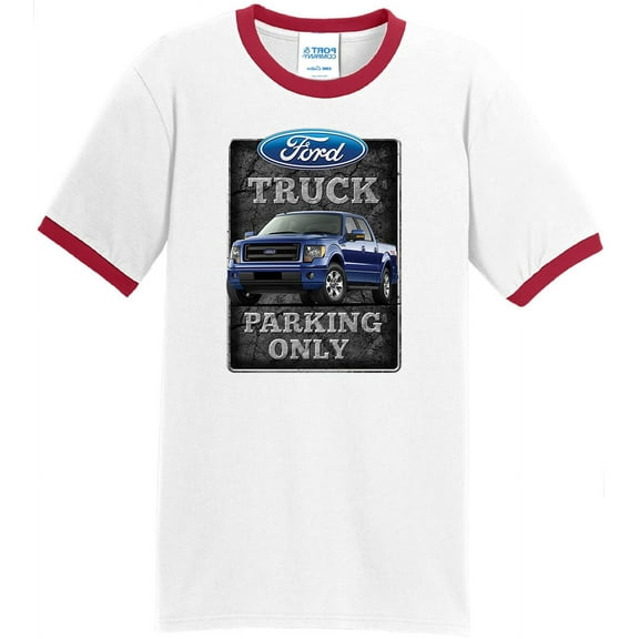 Mens Ford Truck Parking Only 100% Cotton Ringer Tee Shirt, XL White/Red