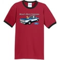 thumbnail image 1 of Mens Ford Truck and Dog Man's Best Friends 100% Cotton Ringer Tee Shirt, Medium Red/Black, 1 of 5