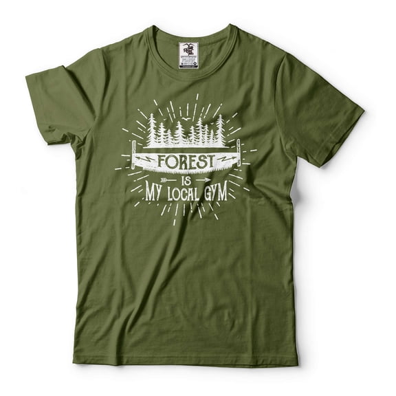 Mens Forest Is My Local Gym Shirt Funny Gym Shirt Forest Tee Camping Camp Outdoor Shirt (3X-Large Military Green)