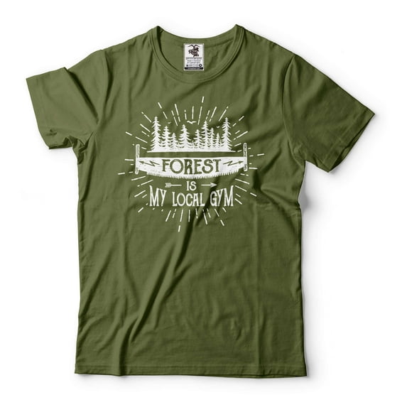 Mens Forest Is My Local Gym Shirt Funny Gym Shirt Forest Tee Camping Camp Outdoor Shirt (Medium Military Green)