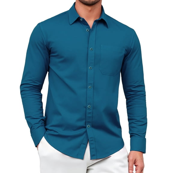 Mens Formal Dress Shirt Long Sleeve Solid Business Wedding Button Down Shirts Regular Fit Shirt 2XL