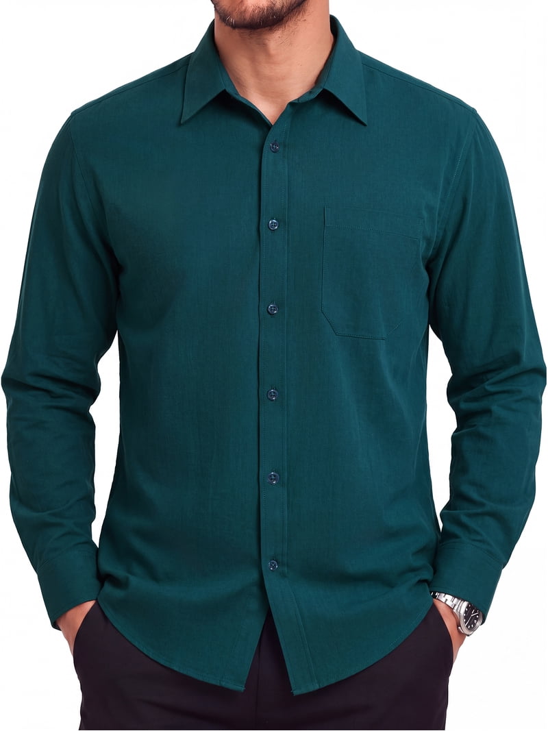 Sumtumn Mens Formal Dress Shirt Long Sleeve Button Down Shirts Solid Business Wedding Regular Fit Shirt XL, Men's, Green