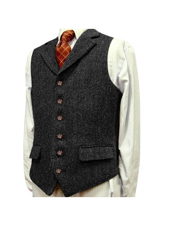 Mens Formal Dress Waistcoat Sleeveless V-Neck Pockets Button Solid Color Wedding Vest Fathers Gift