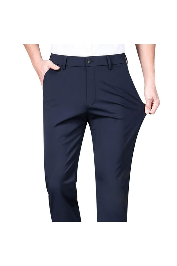 Mens Formal Pants Business Office Smart Dress Pant Lightweight Wrinkle-Resistant Flat Front Casual Chino Trousers Solid Color Straight Leg Full Length Bottoms with Pockets