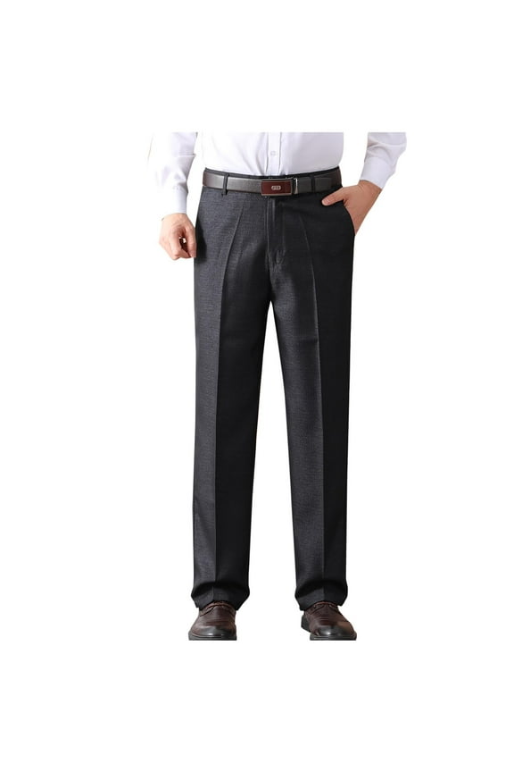 Mens Formal Pants Fleece Lined Golf Trousers for Men Casual Business Office Smart Dress Pants Comfortable Winter Chinos Trousers Solid Color Straight Leg Full Length Bottoms with Pockets