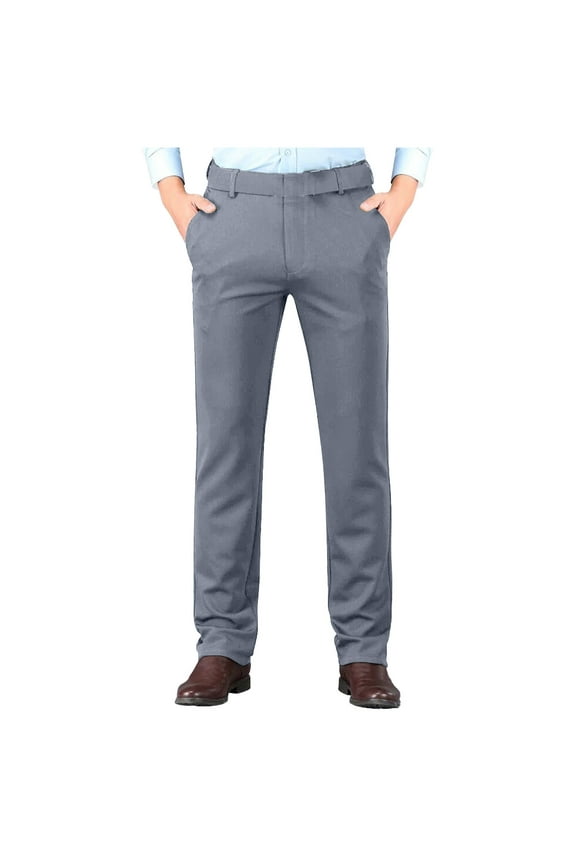 Mens Formal Pants Slim Fit Business Office Smart Dress Pants Lightweight Flat Front Casual Chino Trousers Solid Color Straight Leg Suit Pants Full Length Bottoms with Pockets