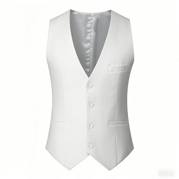 Mens Formal Suit Vest Business Button Down Dress Vests Solid Color Casual Wedding Tuxedo Party Waistcoat With Pockets White M