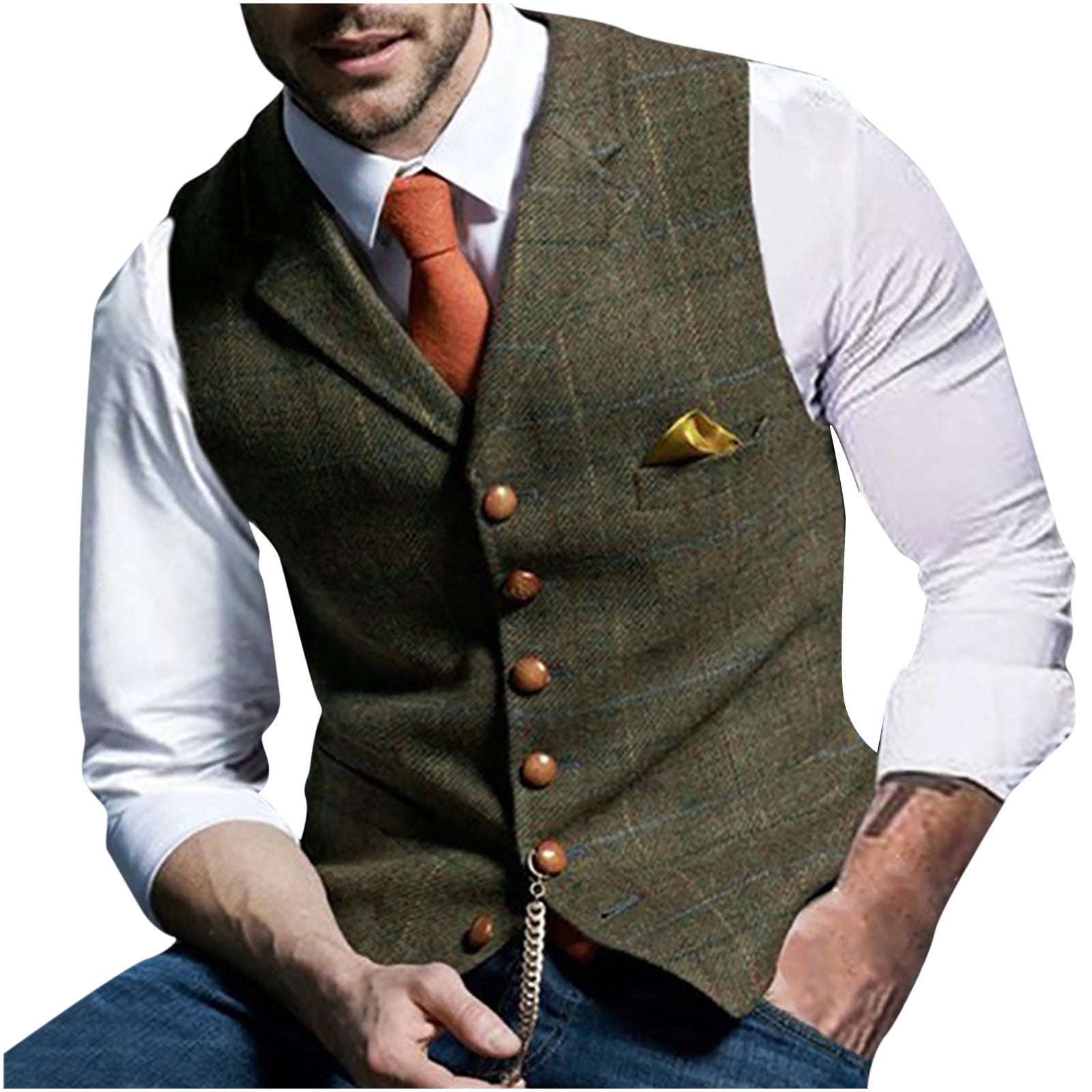 Mens Formal Suit Vest Tailored Collar Slim Fit Lattice Business Dress