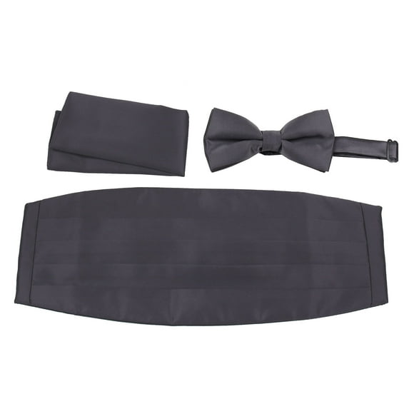 Mens Formal Woven Satin Cummerbund Pre-Tied Bowtie Hanky set - Many Solid Colors Available
