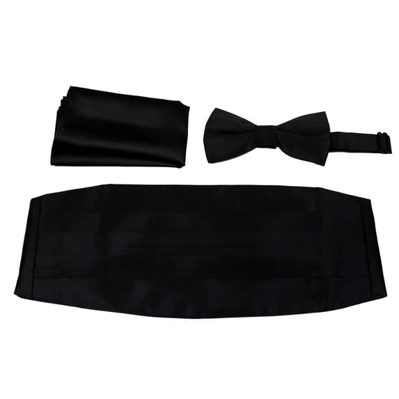 Mens Formal Woven Satin Cummerbund Pre-Tied Bowtie Hanky set - Many Solid Colors Available